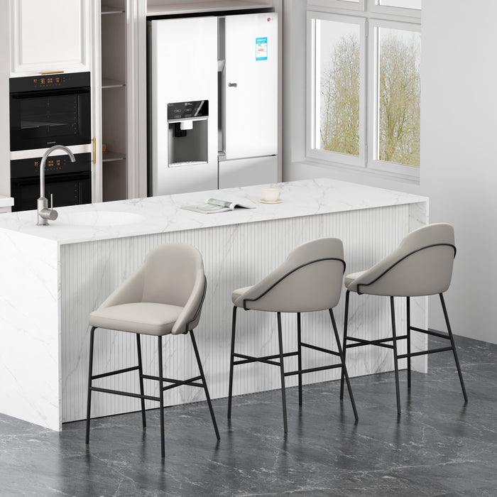 Gracie Modern Metal Upholstered Barstool in Stone Gray and Black - Set of 3