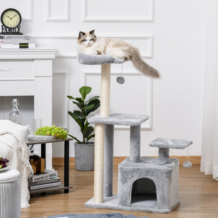 Pawhut Cat Tree For Indoor Cats, Multi-level Cat Condo With Sisal Scratching Post, Perch, Hanging Ball, Light Grey