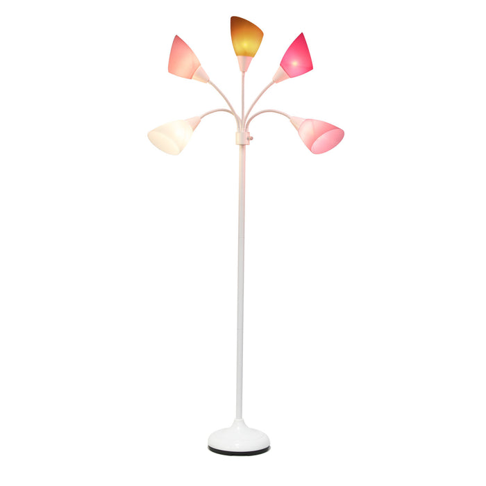 Skye 5 Light Adjustable Gooseneck Floor Lamp, White, Pink, & Smokey Gray, 67\"H