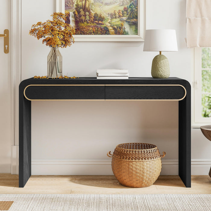 Olivia 47.2\" Wooden Sofa Table with Drawers - Black