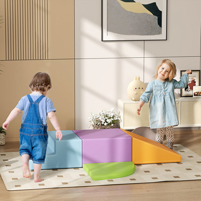 Qaba 4 Pieces Soft Play Foam Climbing Blocks, Indoor Modular Kids Play Toys, Lightweight Interactive Set For Climbing, Crawling, Sliding Zone For Baby Preschooler, Multicolour