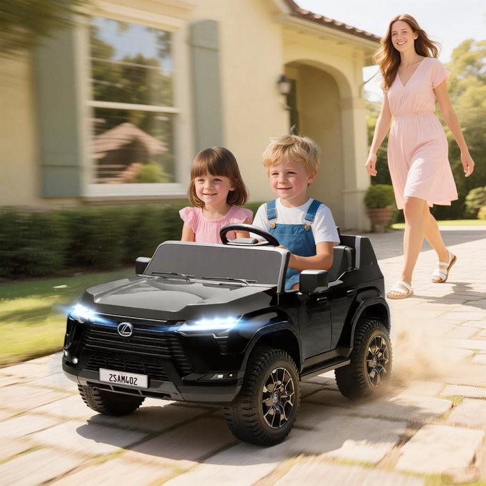 Qaba 2 Seater Electric Car For Kids, 12v 7ah Lexus Gx550 Licensed Battery Powered Ride On Car With Remote Control, 4 Wheel Suspension System, Usb, Led Light, 3 Speed, Black