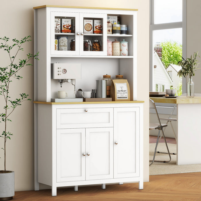 HOMCOM 71\" Kitchen Pantry Storage Cabinet w/Adjustable Shelves Glass Door