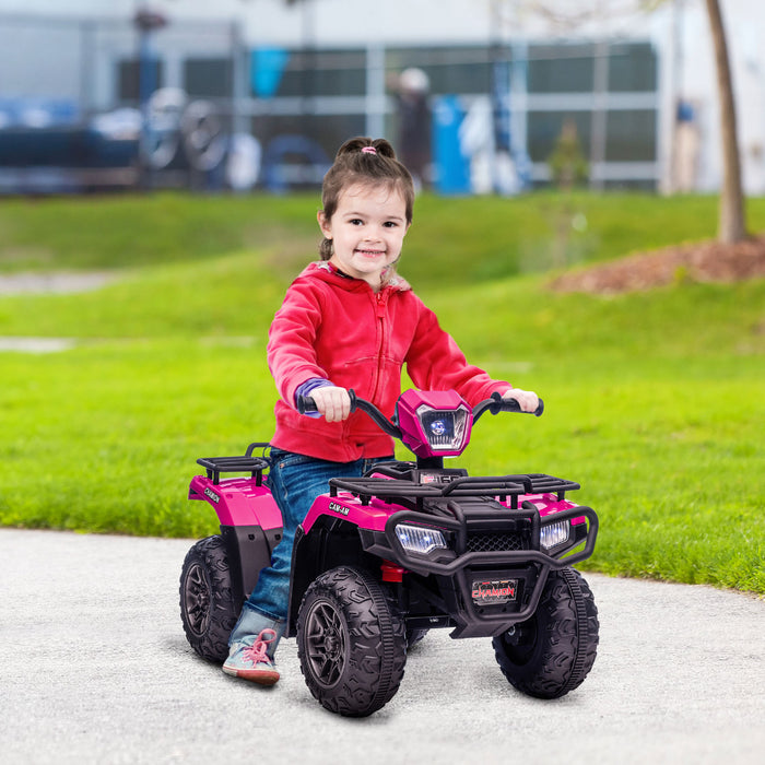 Aosom 12v Kids Atv Quad, 4 Wheeler Battery Powered Ride-On Electric Vehicle With Music Mp3, Headlights, High Low Speed, Treaded Tires, For Boys And Girls Ages 37-60 Months, Pink