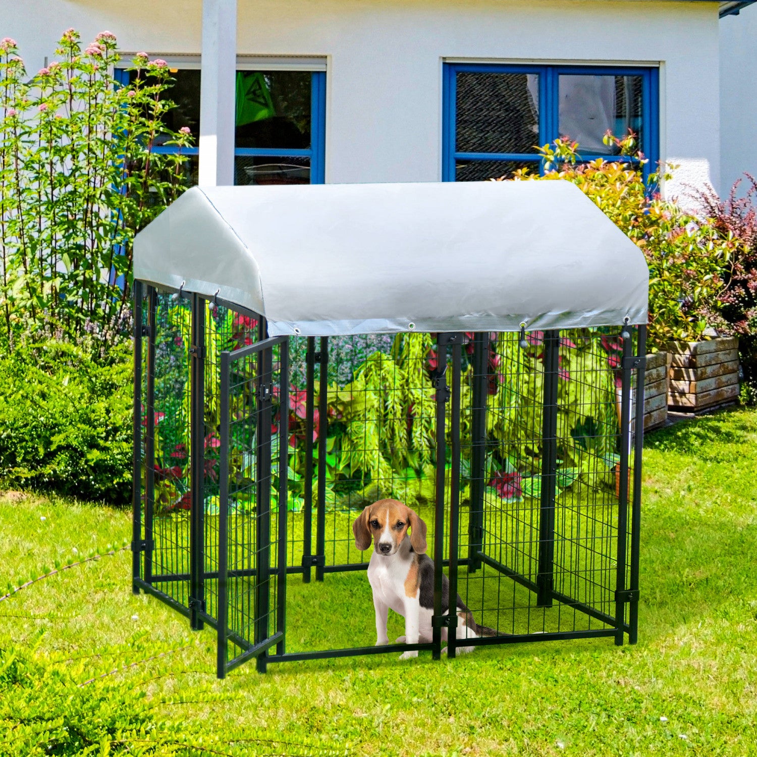 Pawhut 4 X 4 X 4.5 Large Outdoor Dog Kennel Steel Fence With Uv . The Brick