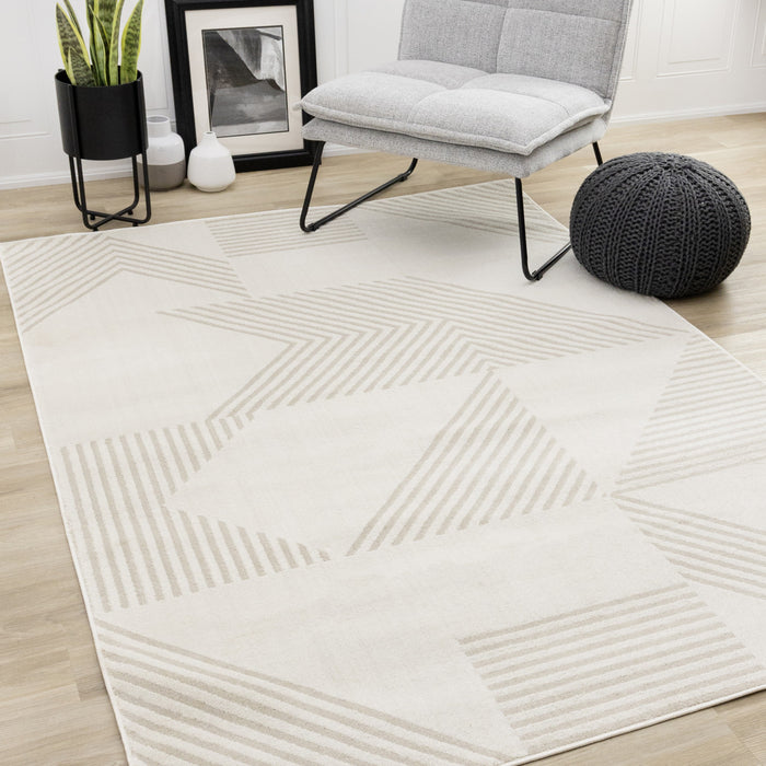 Hudson Modern Geometric Cream Beige Area Rug - 5'3\" x 7'7\"