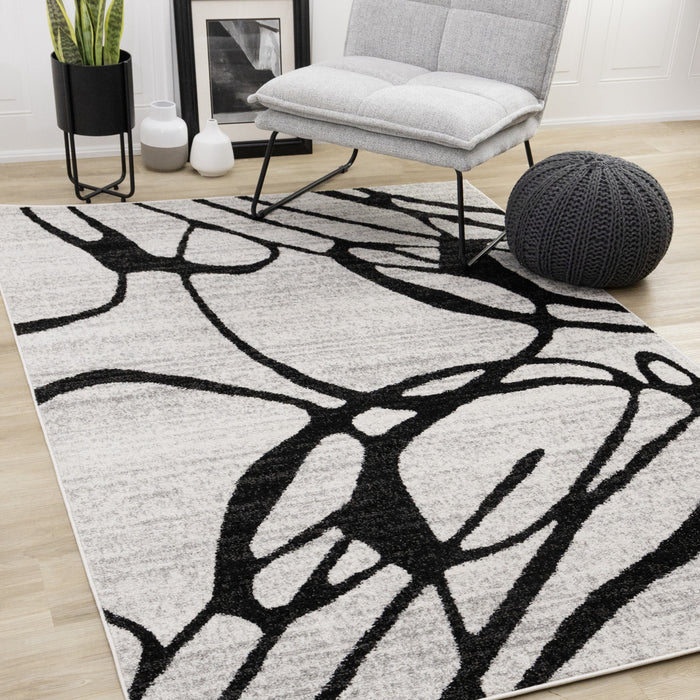 Emmett Grey Black Drizzle Swirl Rug, 5'3\" x 7'7\" Indoor Area Rug