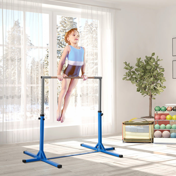 Soozier Professional Gymnastics Bar For Kids, Toddler Home Gymnastics Equipment With 13-level Adjustable Height, Gym Fitness, Blue