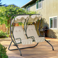 Outsunny 2-seat Patio Swing Chair W/ Removable Canopy & Cup Holders, Beige