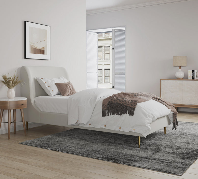 Heather Mid-Century Modern Velvet Upholstered Twin Bed in Cream and Gold