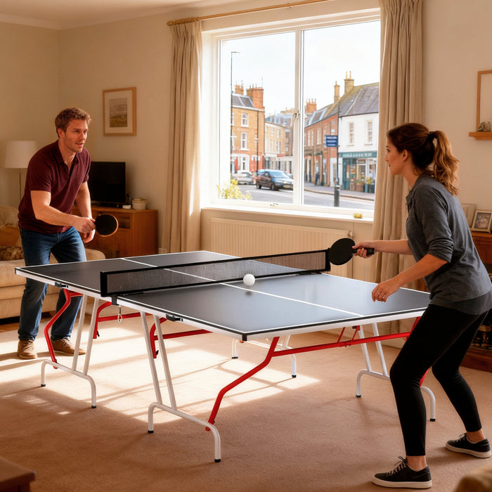 Soozier 9' x 5' Full Size Ping Pong Table, Table Tennis Table, Dark Grey