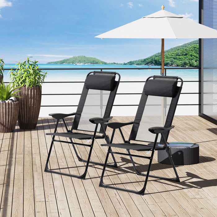 Outsunny Double Camping Chairs Foldable W/ Reclining & Headrest, Black