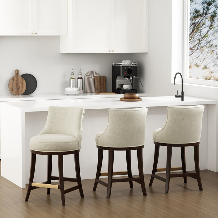 Lucia Modern Chenille Wood Counter Stool in Natural - Set of 3