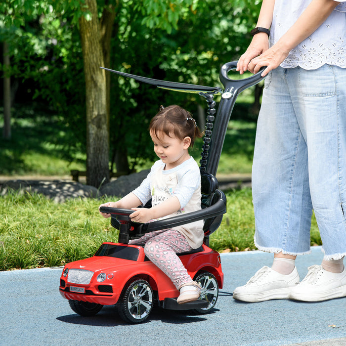Qaba Bentley Bentayga Licensed Push Car, 3 In 1 Kids Ride On Car Foot To Floor Toddler Sliding Car With Music Horn, Handle, Removable Canopy, Under Seat Storage Guardrail, Red