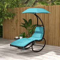 Outsunny Tanning Chair With Sunshade Roof Chaise Lounge Chair, Turquoise