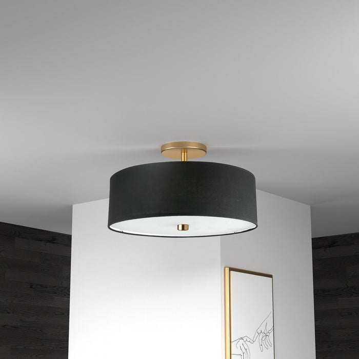 Dainolite Everly 3 Light Semi-flush Mount Aged Brass Black Shade Lamp