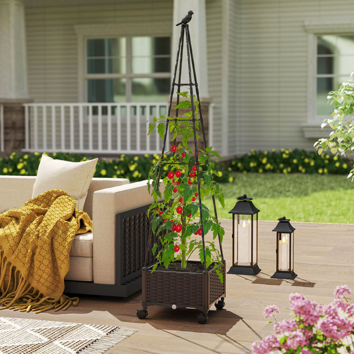 Costway 1 Pcs Raised Garden Bed With Plant Box & Obelisk Trellis Lockable Wheels Cage Planter