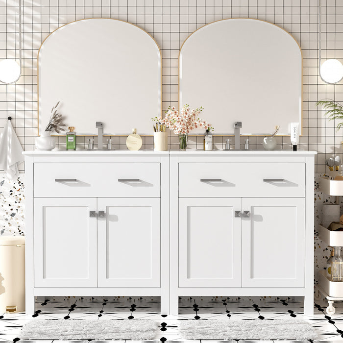 Felix 60 Inch Modern Double Bathroom Vanity with Ceramic Sink & Storage Cabinet, White