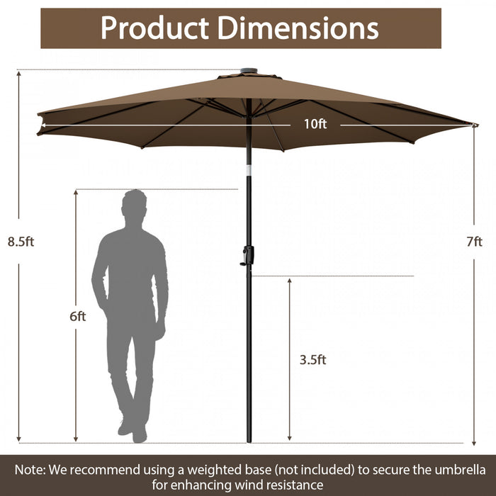 Costway 10 FT 112 LED Solar-Lighted Patio Market Umbrella Crank Tilt Outdoor Coffee