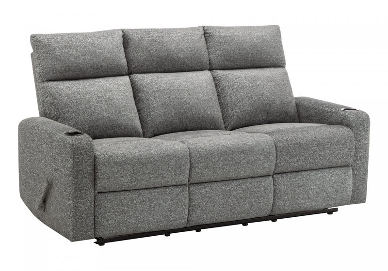 MONARCH SPECIALTIES 3-SEATER RECLINING SOFA, 70\" WIDE, MANUAL RECLINER, DARK GREY FABRIC, CONTEMPORARY RECLINER