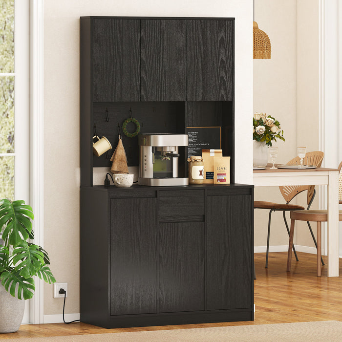 HOMCOM 71\" Pantry Cabinet, Storage Cabinet with Charging Station, Black