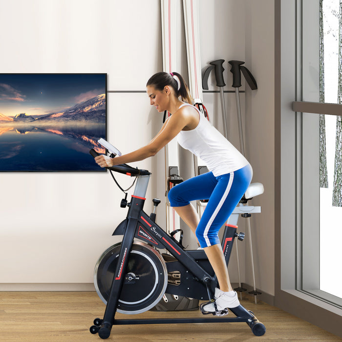 Soozier Upright Stationary Exercise Bike Indoor Cardio Workout Training Bicycle W/ Adjustable Resistance Lcd Monitor Phone Holder Black