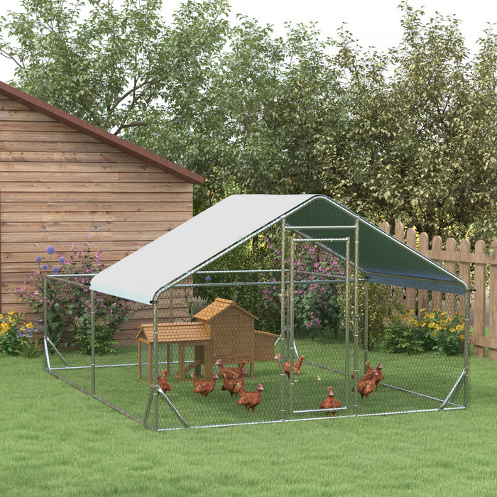 Pawhut Large Metal Chicken Coop, Hen Run House With Anti-ultraviolet Cover, Walk-in Poultry Cage For Ducks, Rabbits, Outdoor Backyard Farm, 13.1' X 9.8' X 6.4'