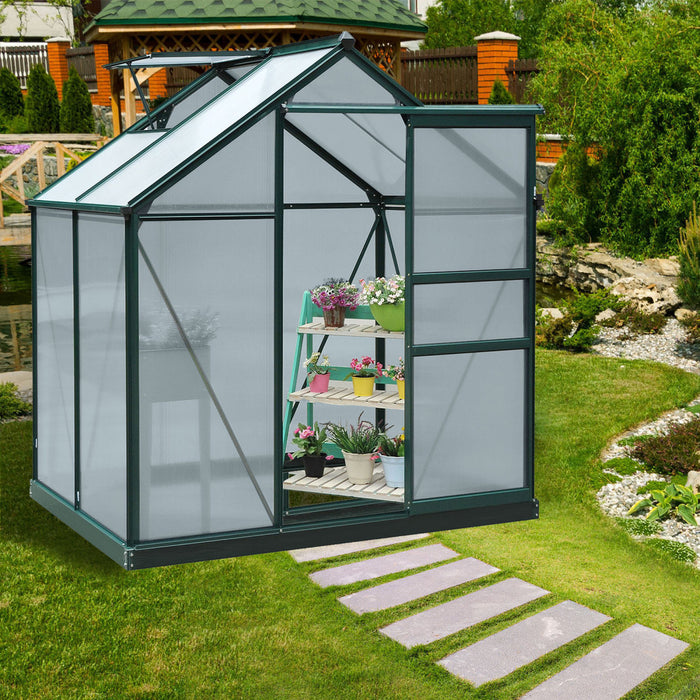 Outsunny 6.2' X 4.3' X 6.6' Clear Polycarbonate Greenhouse Large Walk-in Green House Garden Plants Grow Galvanized Base Aluminium Frame W/ Slide Door