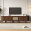 Lucas TV Stand Media Console with Rattan Drawer and Sliding Doors,Dark Oak | Lucas meuble TV – meuble multimedia avec tiroir en rotin et portes coulissantes, finition chene fonce