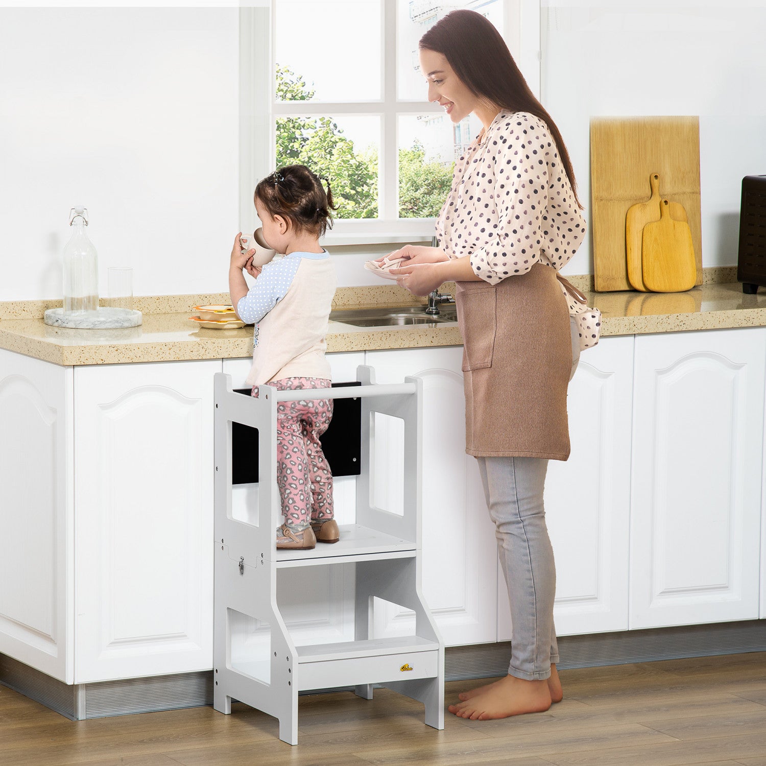 Qaba 2 in 1 Kids Kitchen Helper Step Stool Detachable Toddler Tabl. The Brick