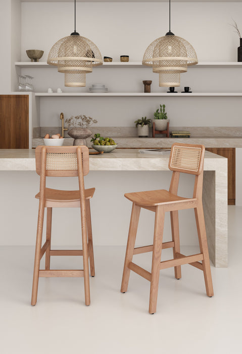 Versailles Industry Chic Cane Back Wood Counter Stool in Natural - Set of 3