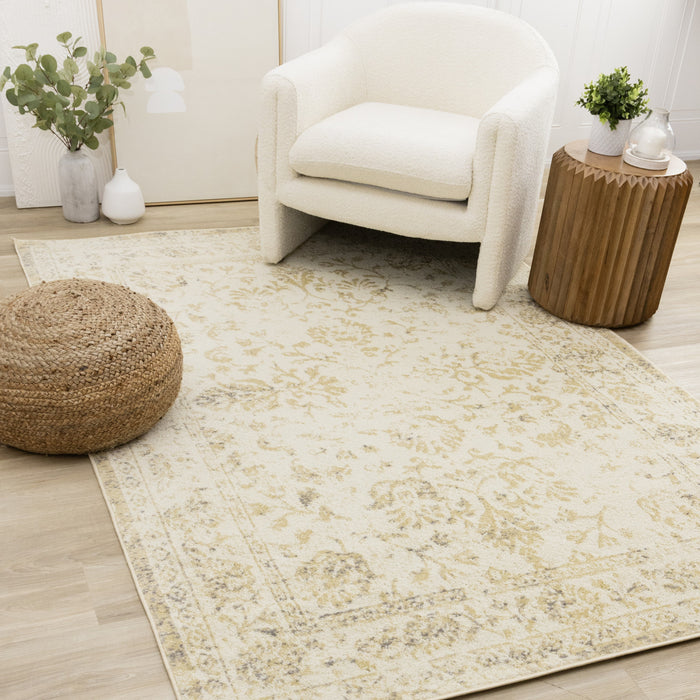 Ellis Subtle Traditional Elegant Beige Cream Area Rug - 5'3\" x 7'7\"