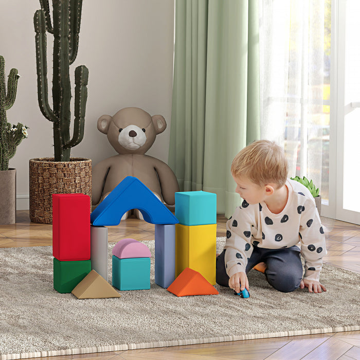 Qaba Soft Play Equipment For Kids, 11-piece Foam Blocks For Toddlers, Modular Kids Play Toys For Indoor Development And Colour Education, Dark Colour