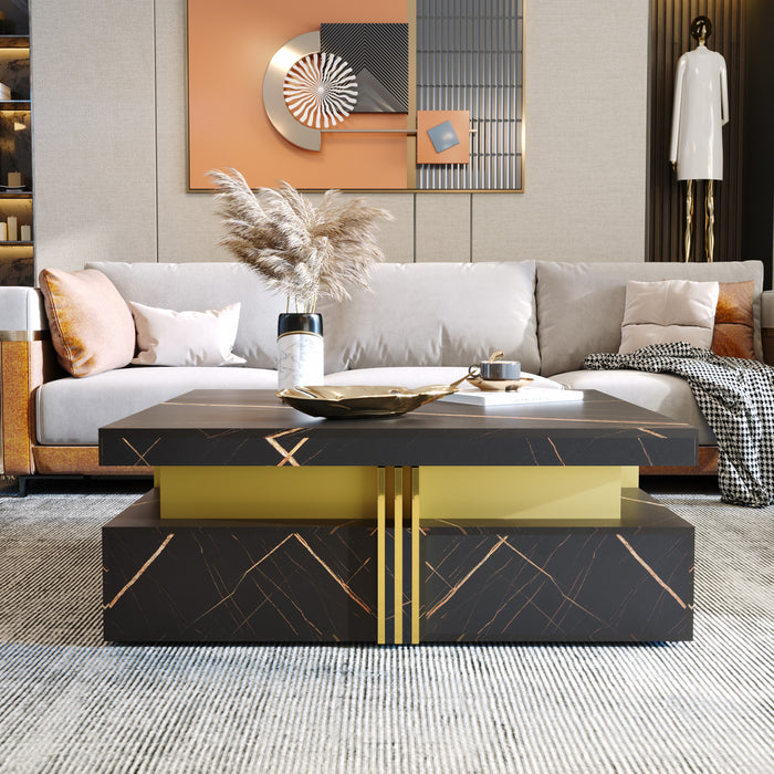 Marcia 43.3\" Square Engineered Wood Coffee Table With Storage Drawers, Black