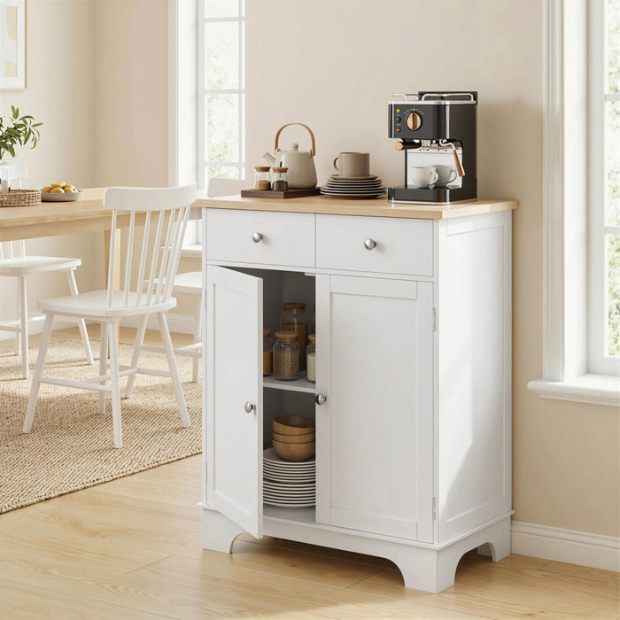 HOMCOM Rubber Wood Top Kitchen Cupboard Side Cabinet w/Adjustable Shelf