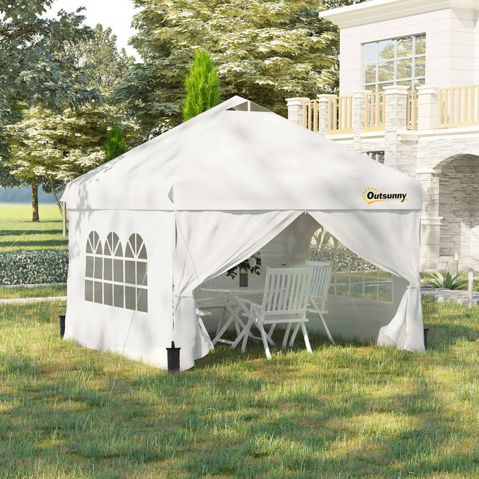 Outsunny 10' X 10' Pop Up Canopy Tent, Instant Sun Shelter, Tents For Parties, With Wheeled Carry Bag, For Outdoor, Garden, Patio, White