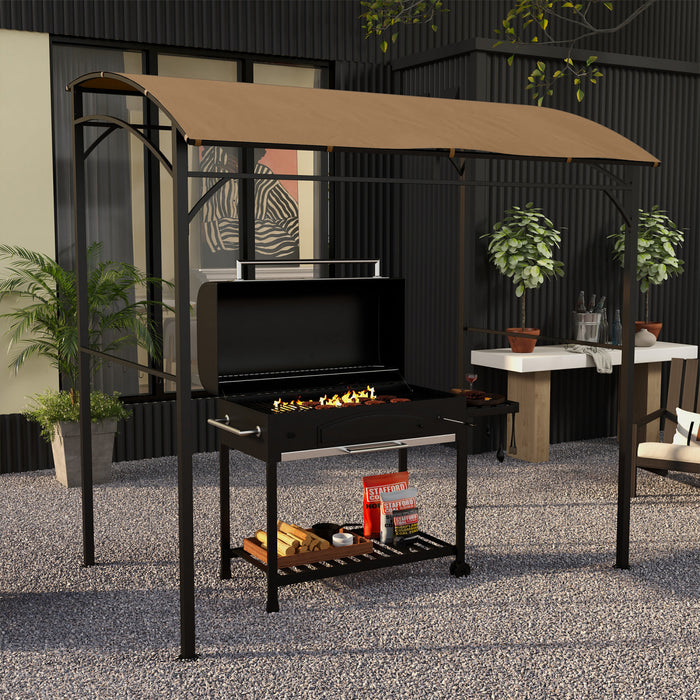 Outsunny 7' X 5' Bbq Grill Gazebo Tent With Steel Frame Hooks Dark Brown