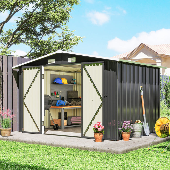 Outsunny 10' x 8' Metal Shed, Heavy Duty Outdoor Storage Shed, Dark Grey