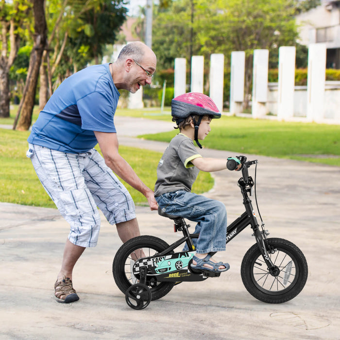 Costway 12\" Kids Training Bike With Removable Training Wheels Pneumatic Tires Black