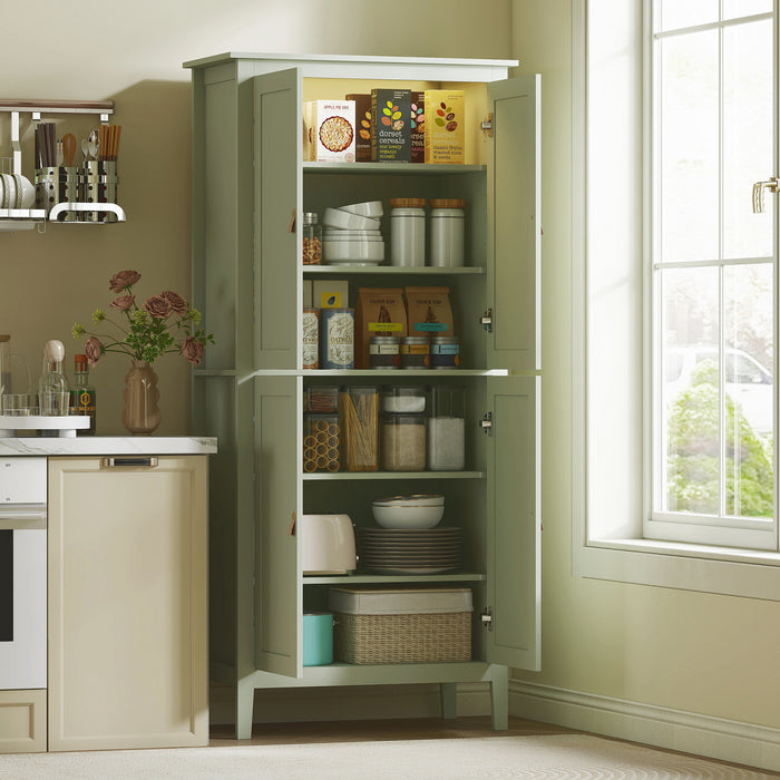 HOMCOM Kitchen Pantry with Sensor LED Light Pantry Storage Cabinet Green