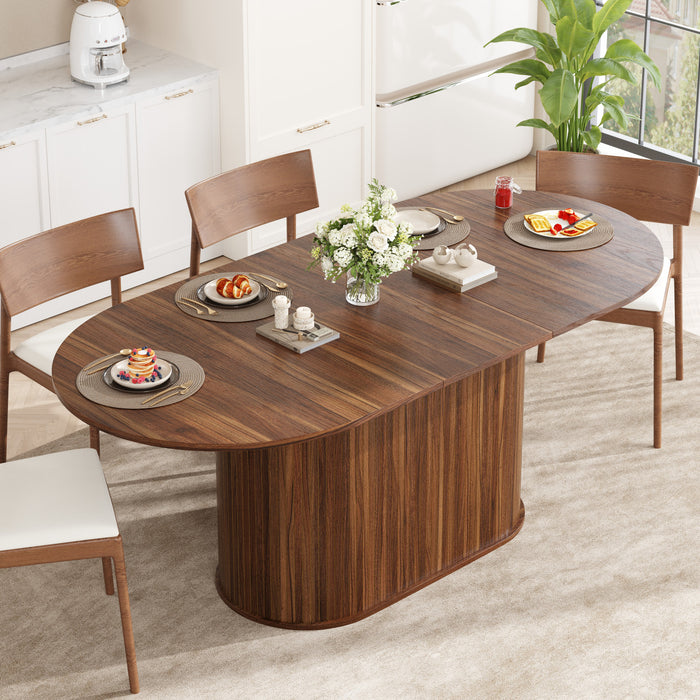 Noah Extendable Oval Dining Table with Striped Legs,Brown