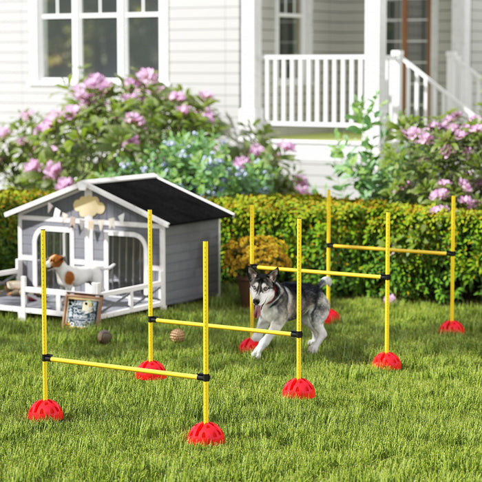 PawHut Dog Agility Training Equipment, 4 PCS Obstacle Course with Height Adjustable Jump Hurdle and Bag, Dog Agility Course for Backyard, Indoor, Outdoor, Yellow