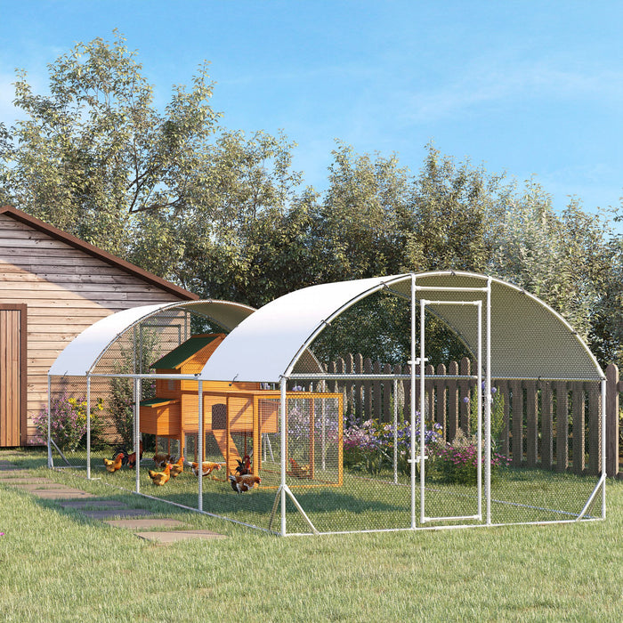 Pawhut Chicken Coop, Outdoor Chicken Run Walk-in Rabbit Cage With Waterpr Waterproof And Anti-uv Cover, Door, For Backyard, 24.9' X 9.2' X 6.4'