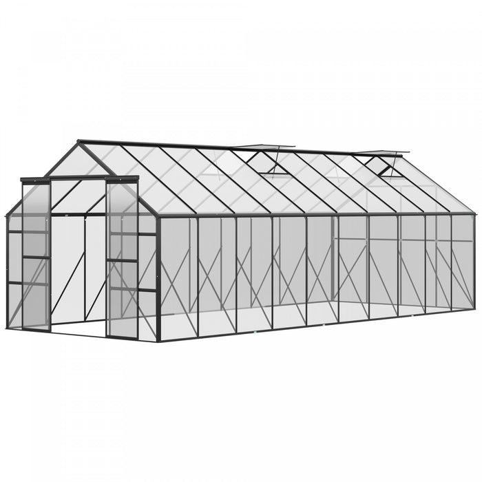 Outsunny Polycarbonate Greenhouse Kit With Vent Rain Gutter Door, Black