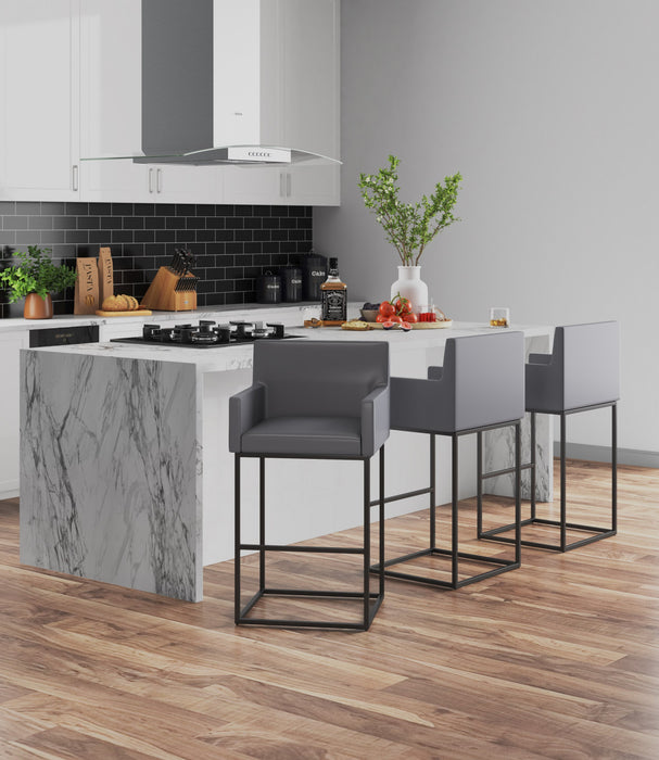Ambassador Mid-Century Modern Metal Upholstered Barstool in Gray - Set of 2 Bar Stool
