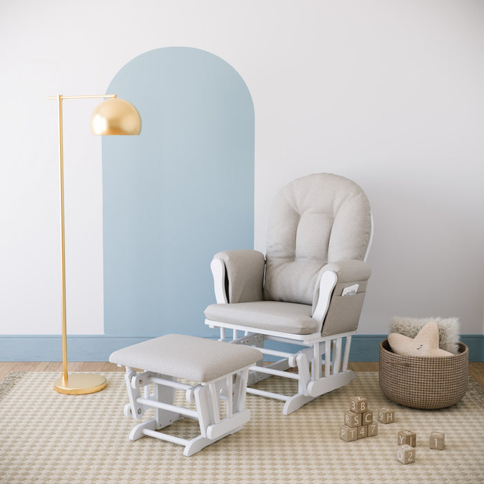 Storkcraft Hoop Glider and Ottoman - White/Taupe Swirl