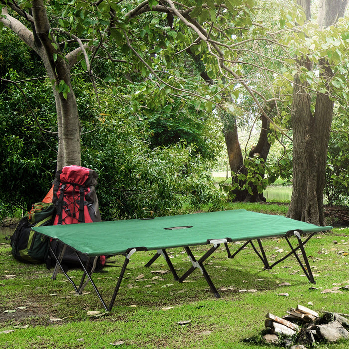 Outsunny 76\" Two Person Folding Camping Cot With Carrying Bag, Green