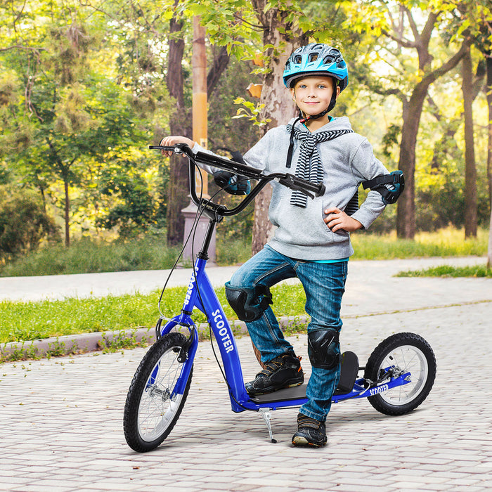 Aosom Kids Scooter For Age 5+, Youth Kick Scooter With Adjustable Handlebar, Front And Rear Dual Brakes, Inflatable Wheels, Blue