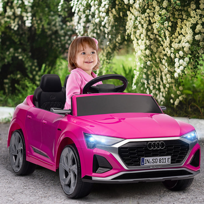 Qaba Audi Q8 Etron Sportback Licensed Powered Ride-On Car, 12v Battery Powered Kids Electric Car With Remote Control, Soft Start, Spring Suspension, Horn, Headlights, Music, Pink