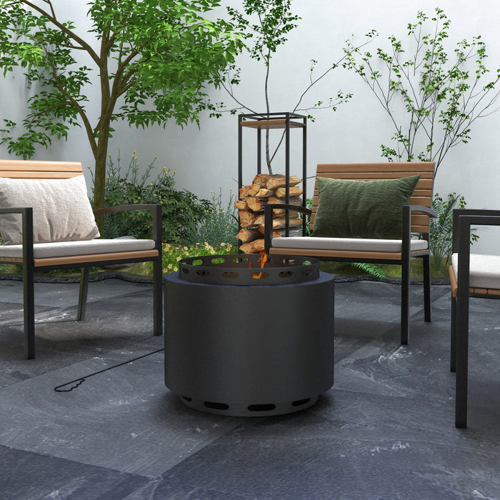Outsunny Smokeless Fire Pit, 19\" Portable Wood Burning Firepit, Black